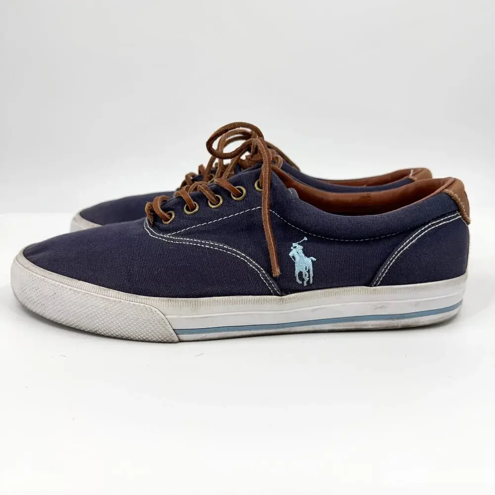 Polo Ralph Lauren Vaughn Navy Blue Leather Trim Pony Logo Sneakers